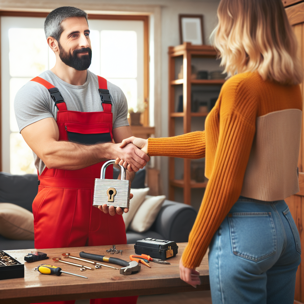 תמונה של לקוח מרוצה נפרד מהמנעולן לאחר תיקון מקצועי.